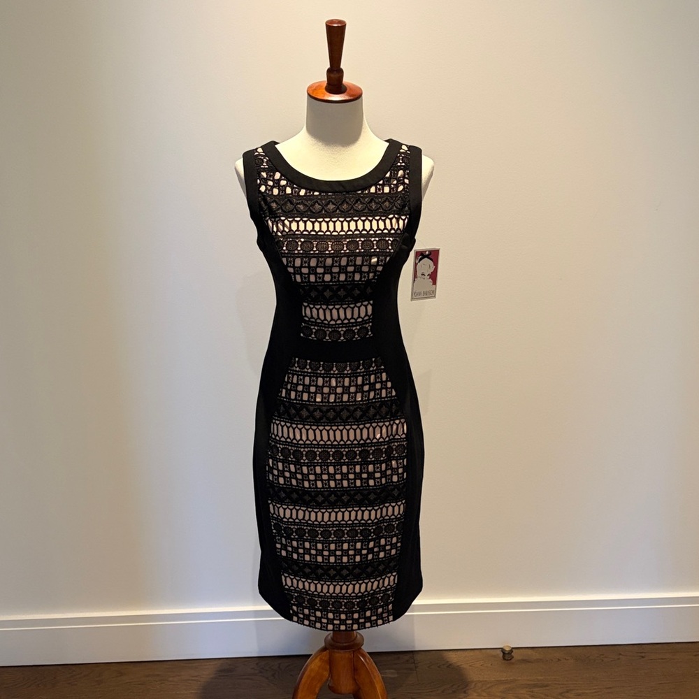 NWT Yoana Baraschi Black and Cream Lace Midi Dress